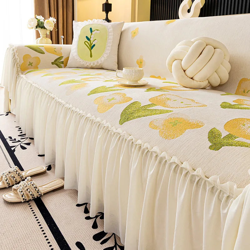 Sofaüberwurf – Florales Chenille – Anti-Rutsch 180x180cm