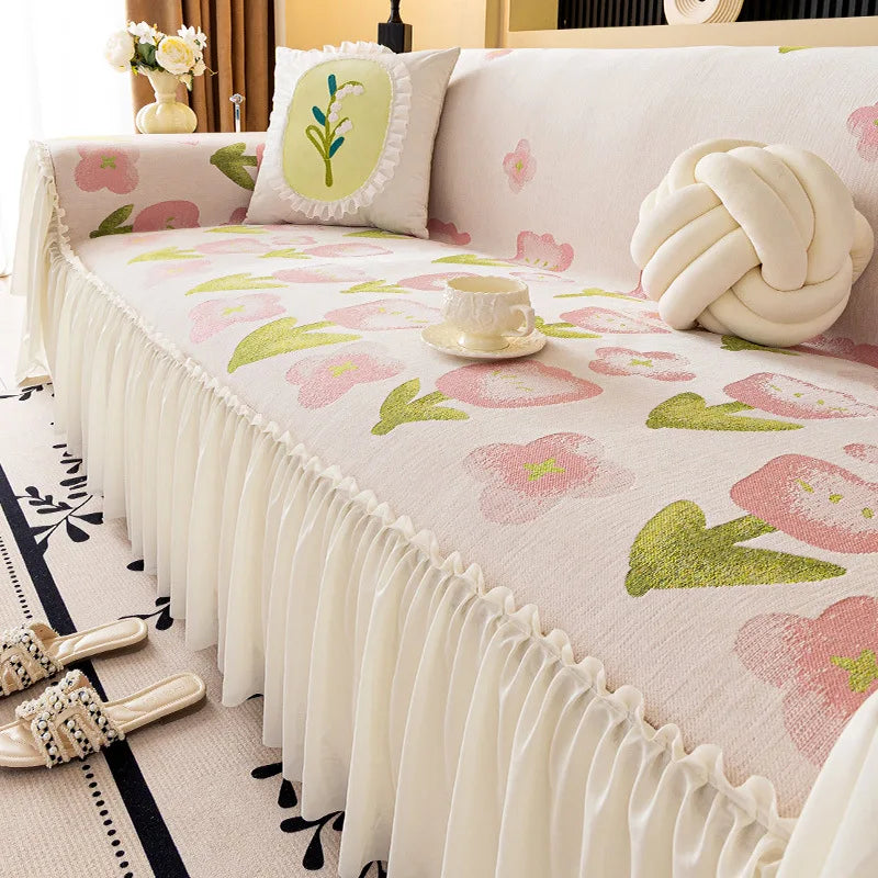 Sofaüberwurf – Florales Chenille – Anti-Rutsch 180x180cm