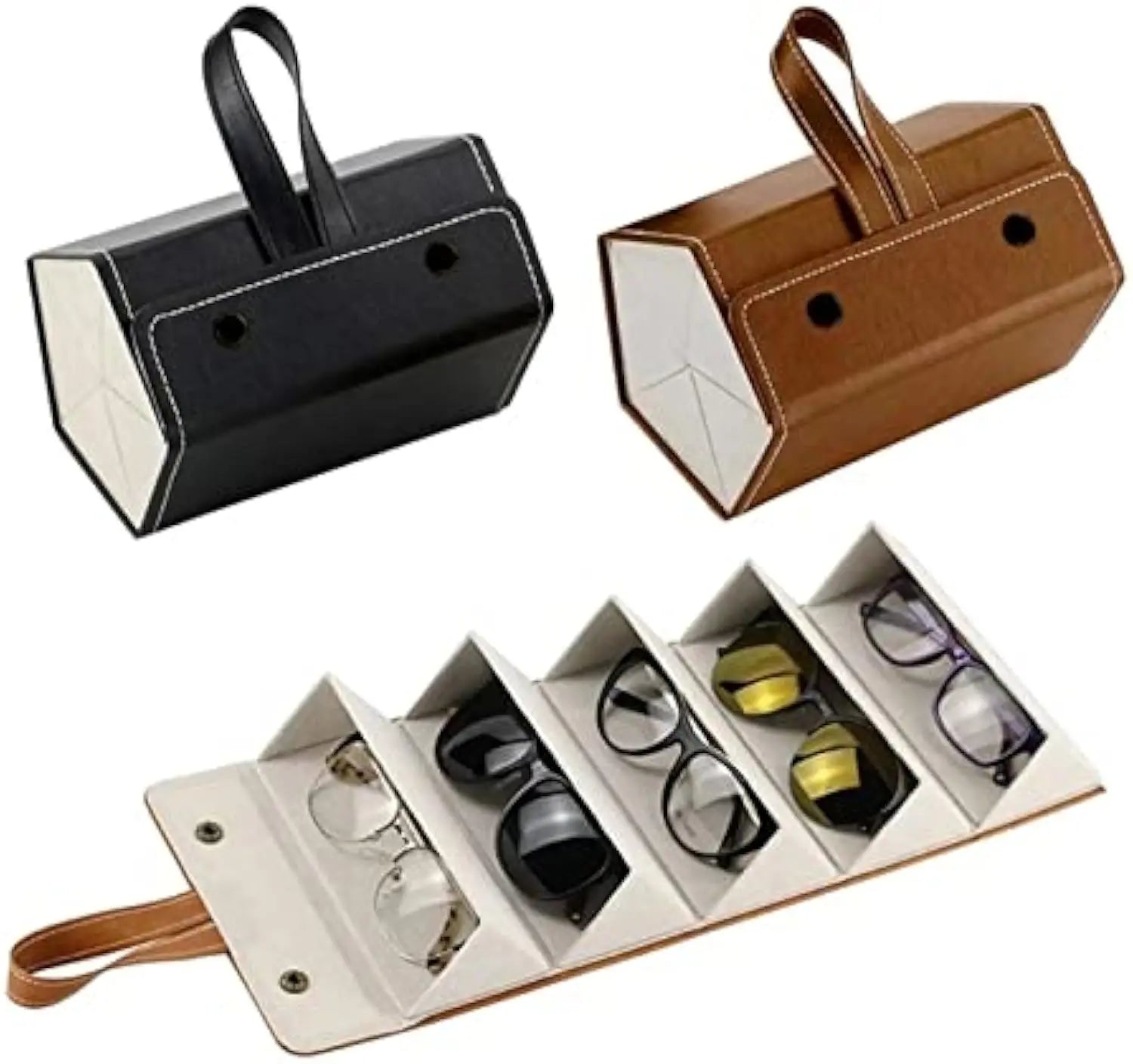 Sonnenbrillen Aufbewahrung – PU Leder Multi-Steckplatz Organizer