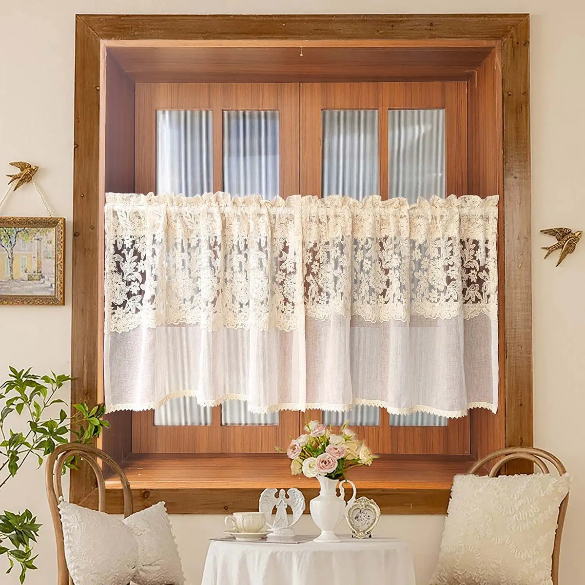 Spitzenbesatz-Vorhang – Rustikal Bestickt – 150x90cm