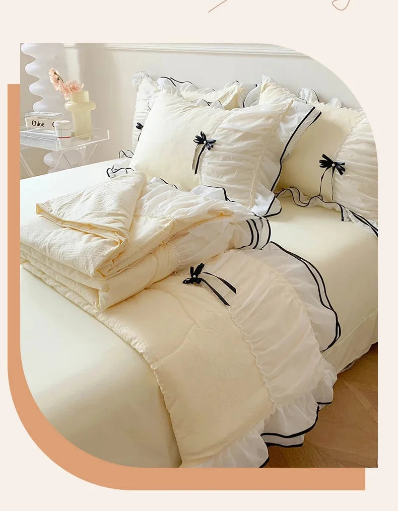 Steppdeckenset – Doppellagige Spitze – Sommer Queen 4tlg