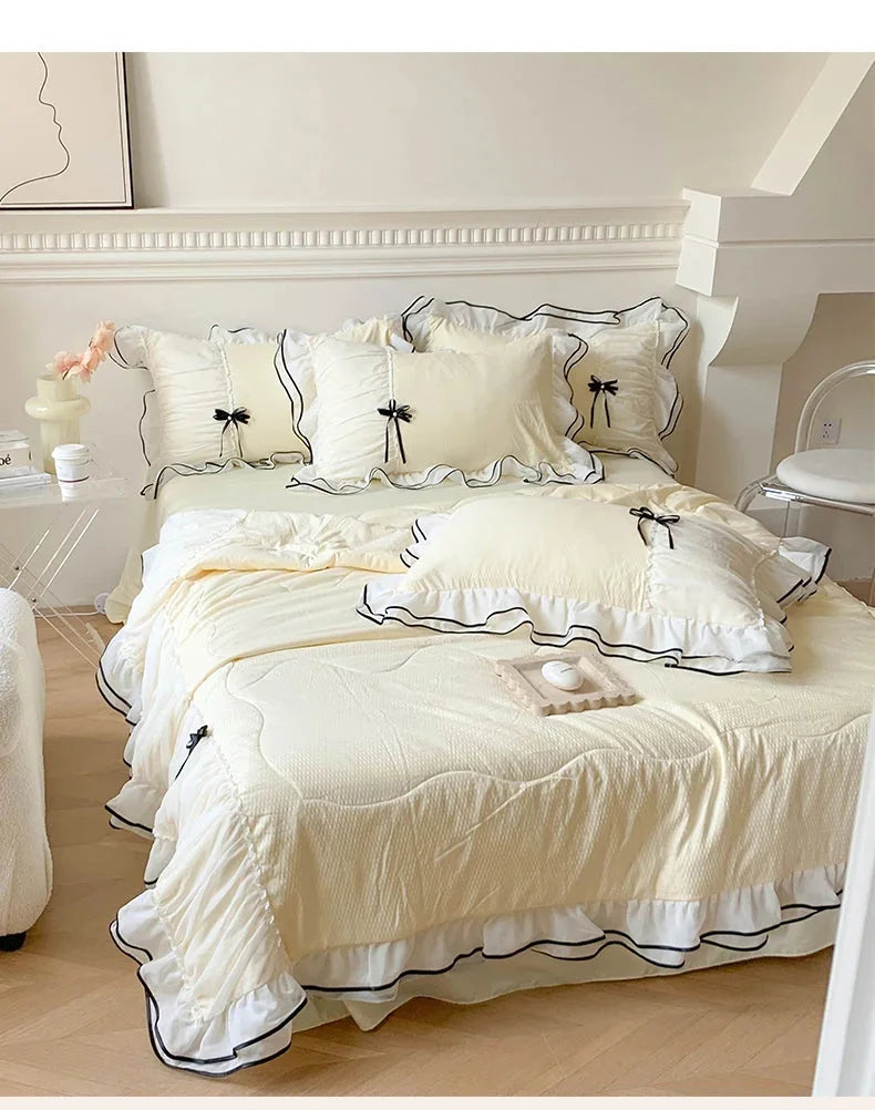 Steppdeckenset – Doppellagige Spitze – Sommer Queen 4tlg