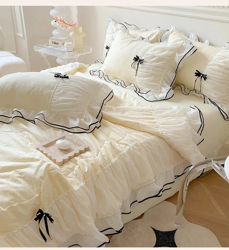 Steppdeckenset – Doppellagige Spitze – Sommer Queen 4tlg