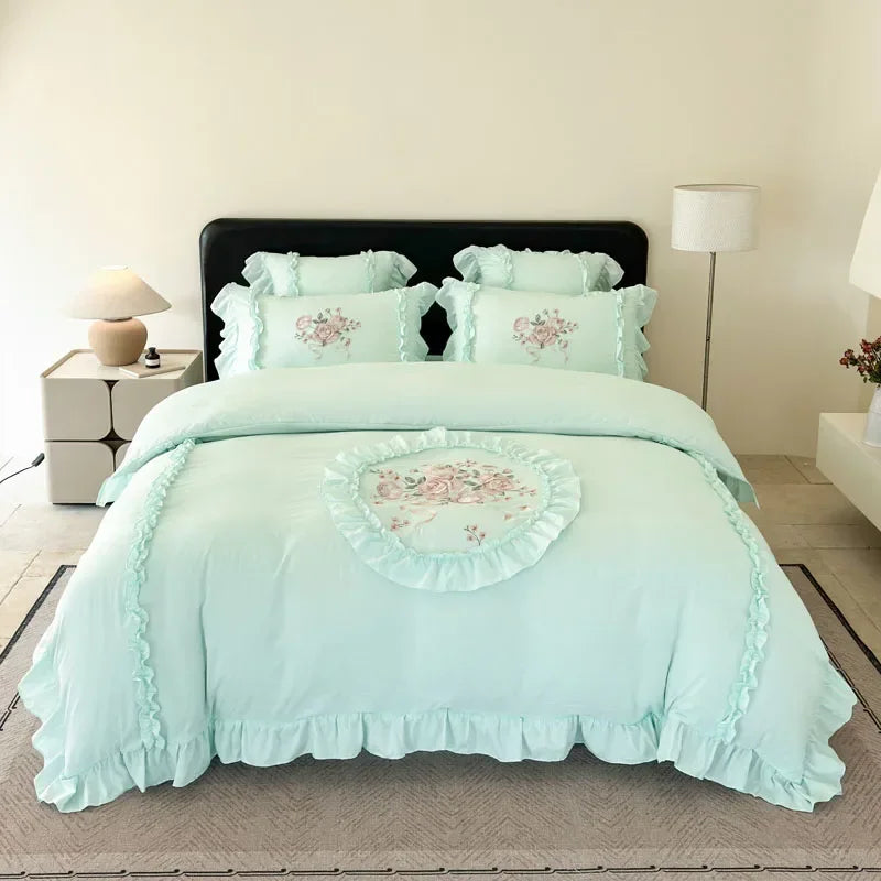 rosa mikrofaser-bettbezug-set mit stickerei in grössen für 1.5m, 1.8m, und 2.0m betten