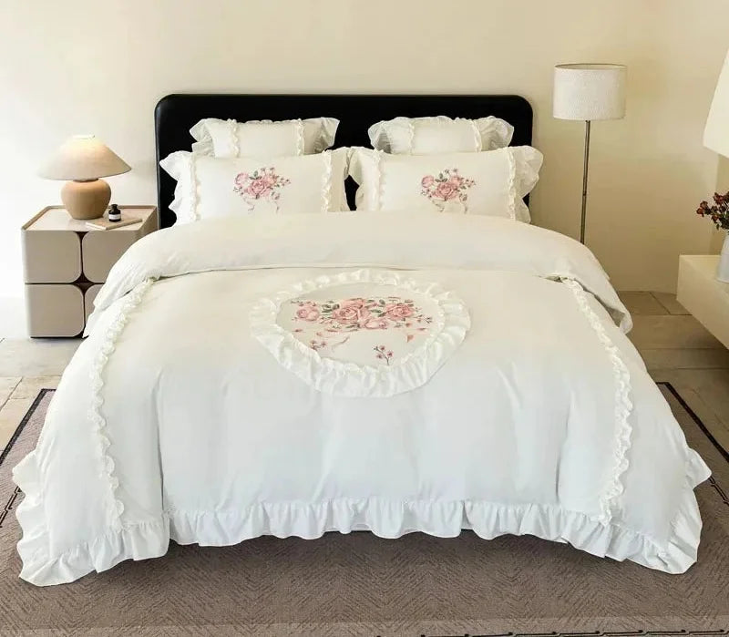 Rosa Mikrofaser Bettwäsche-Set mit Jadepink Stickerei, Grösse 1.8m Spannbettlaken