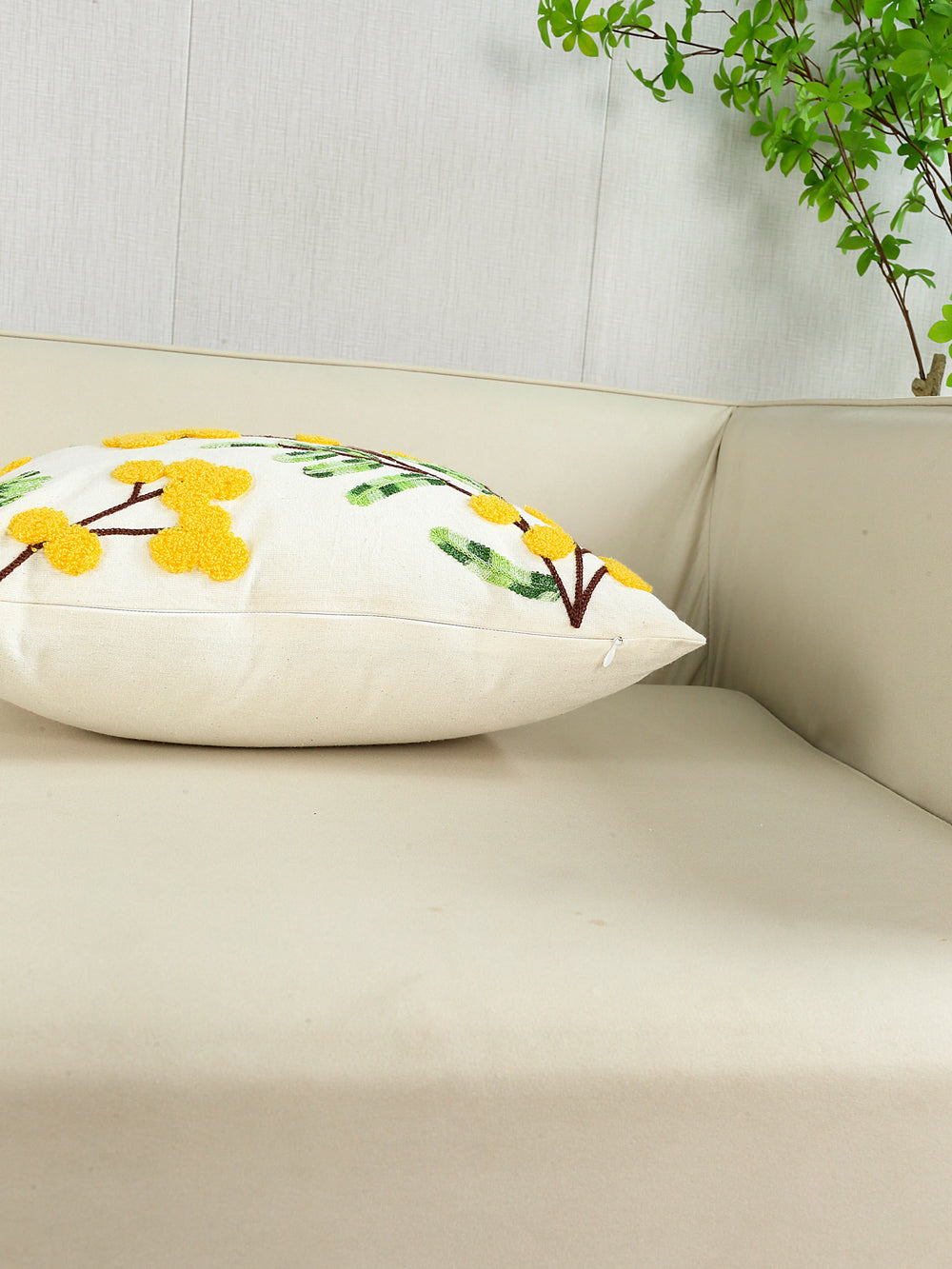 Stickerei Kissenbezug – Florales Polyester – 50x50 cm