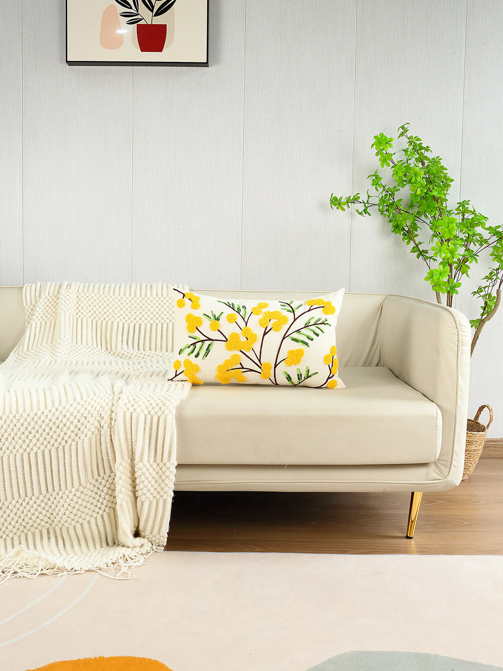 Stickerei Kissenbezug – Florales Polyester – 50x50 cm