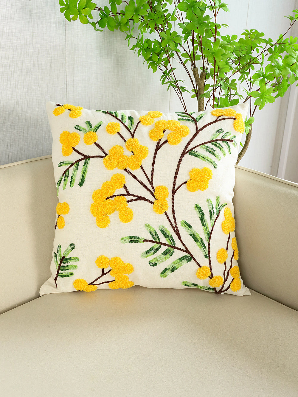 Stickerei Kissenbezug – Florales Polyester – 50x50 cm