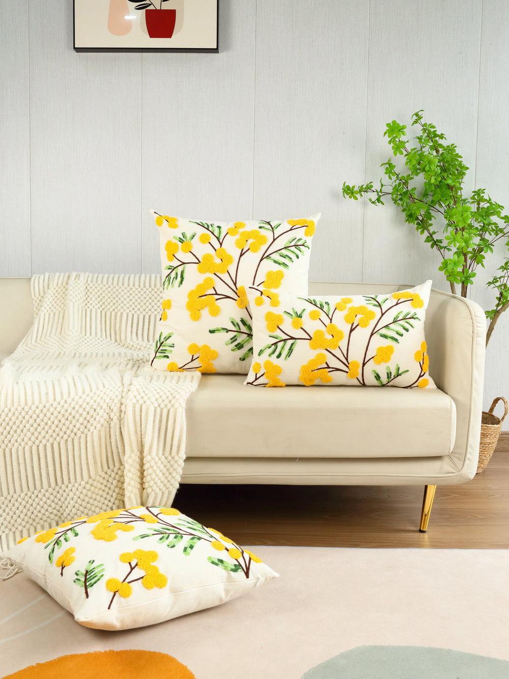 Stickerei Kissenbezug – Florales Polyester – 50x50 cm