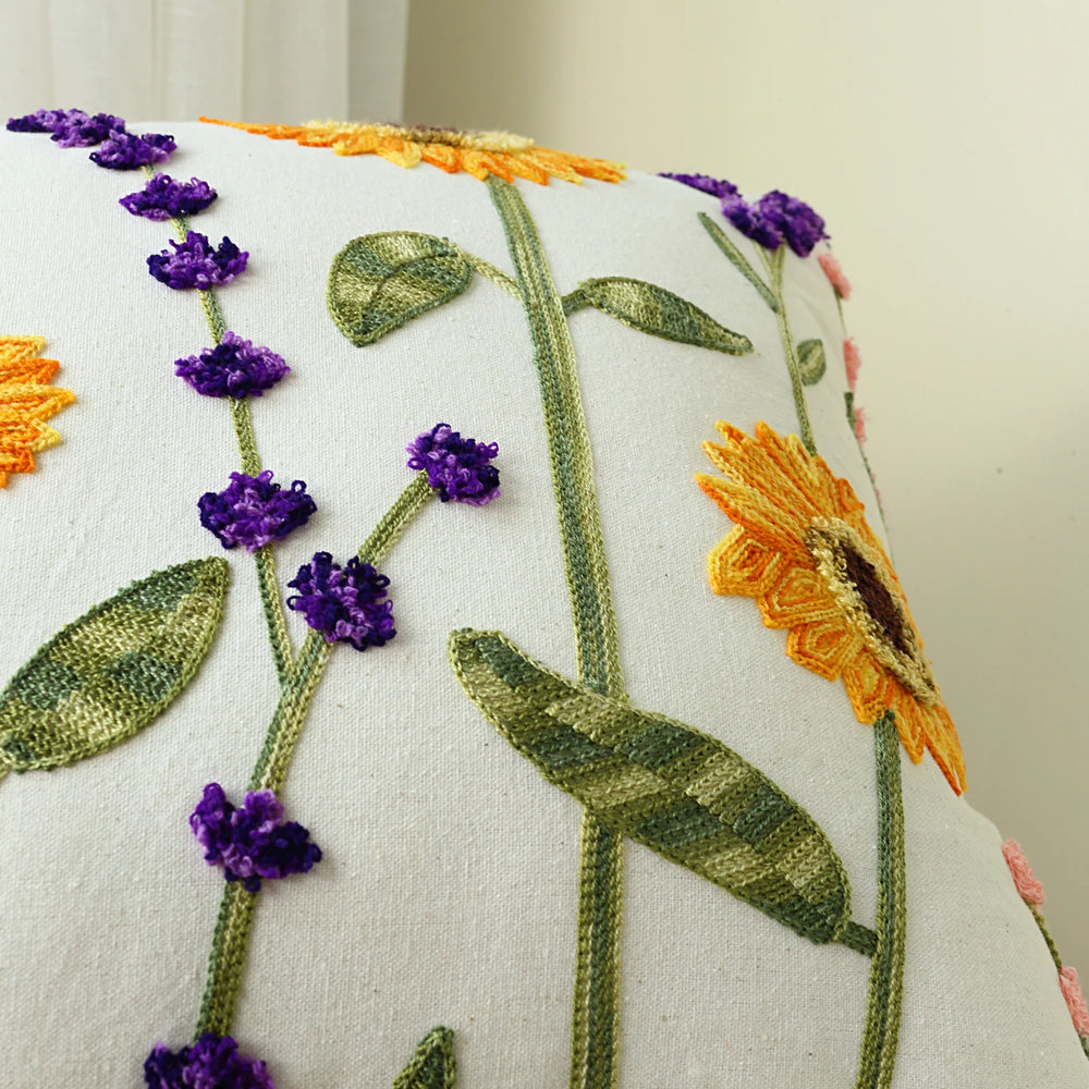 Stickkissenbezug mit Sonnenblumenmuster – Polyester – 45cm-50cm