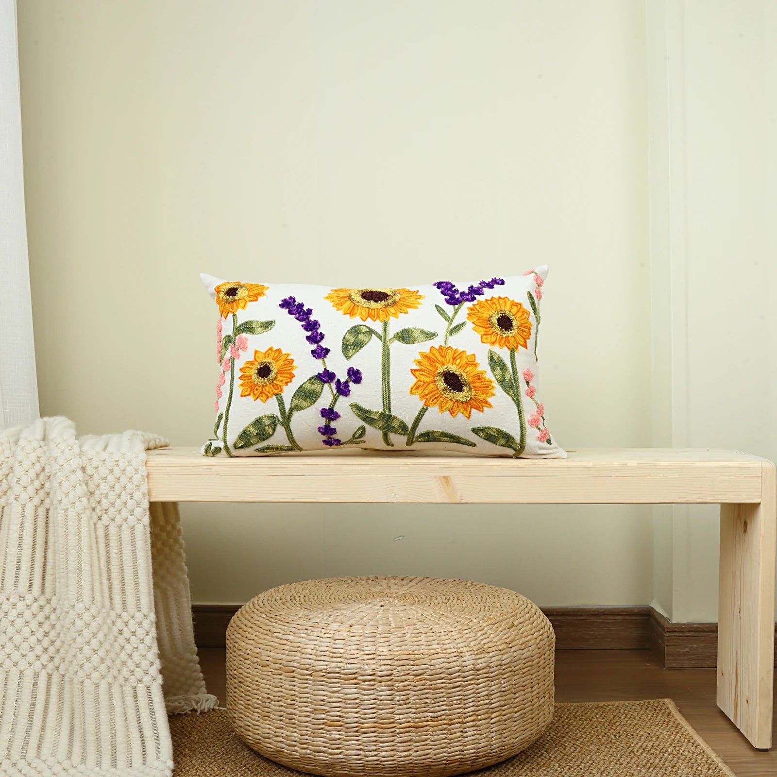 Stickkissenbezug mit Sonnenblumenmuster – Polyester – 45cm-50cm