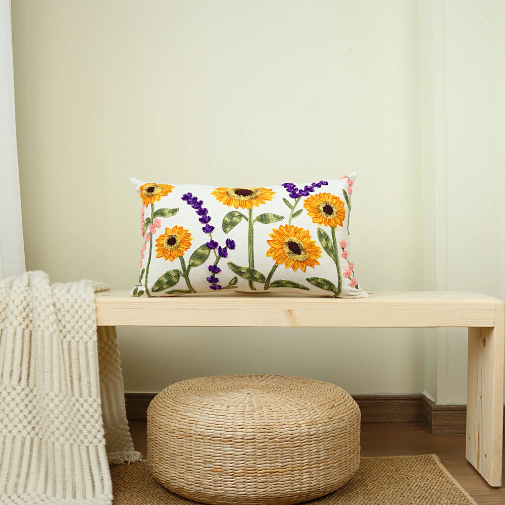 Stickkissenbezug mit Sonnenblumenmuster – Polyester – 45cm-50cm