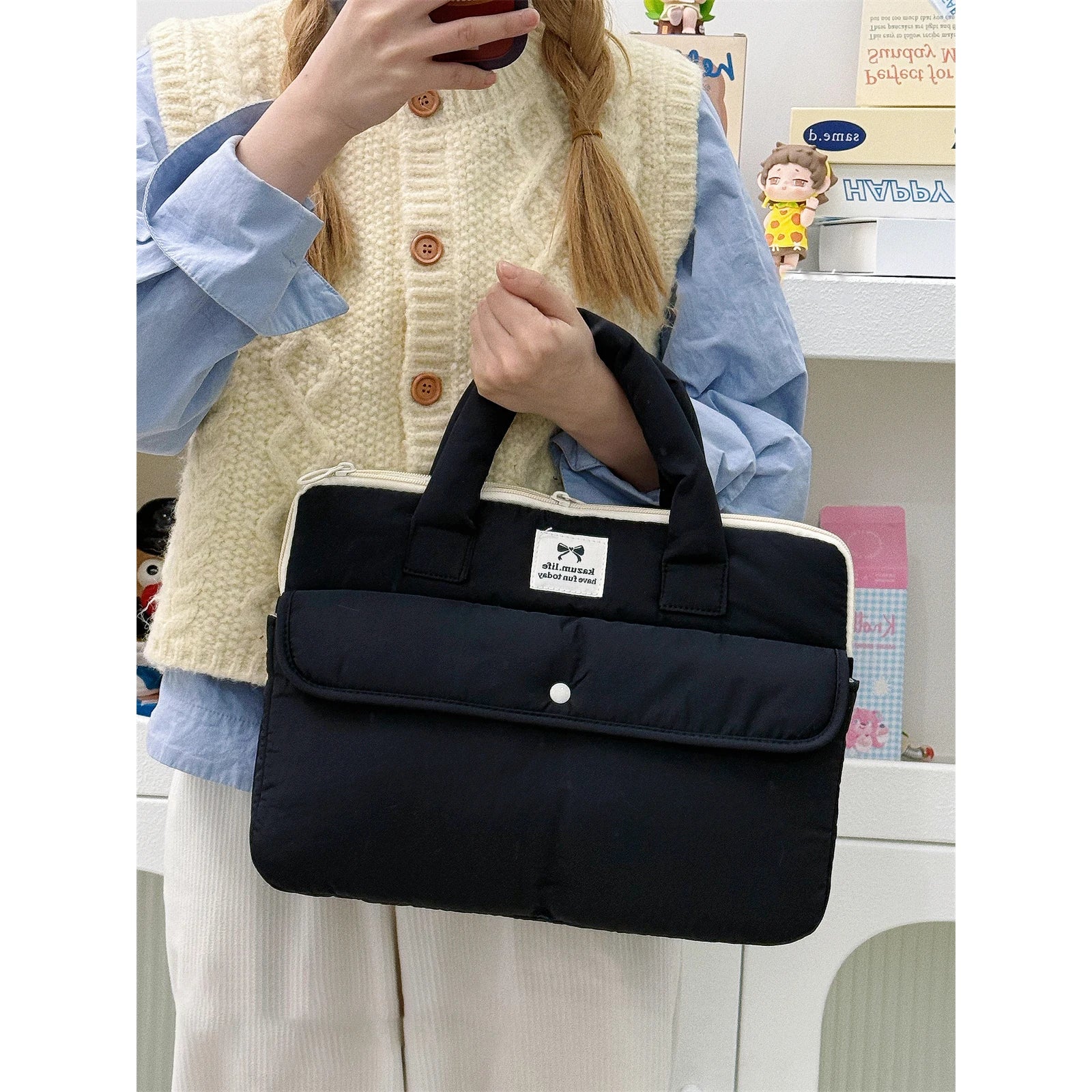 Stilvolle Polyester-Laptop-Tasche – Solides Design – Unisex