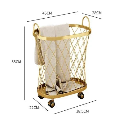 Stilvoller Wäschekorb – Metall Design – Nano Gold