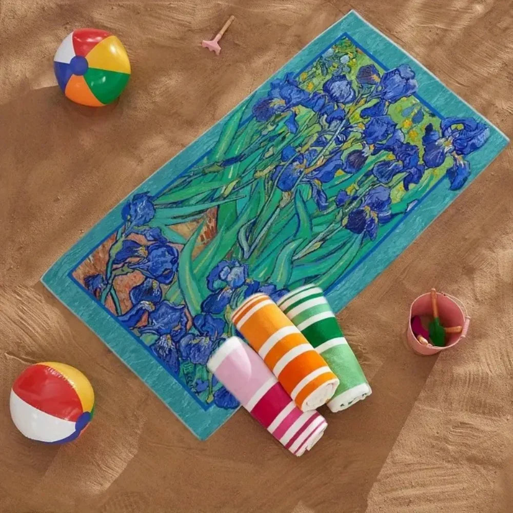 Modernes, schnelltrocknendes Baumwoll-Handtuch in Blau mit lebendigem Druckmuster, Grösse: 70x140cm