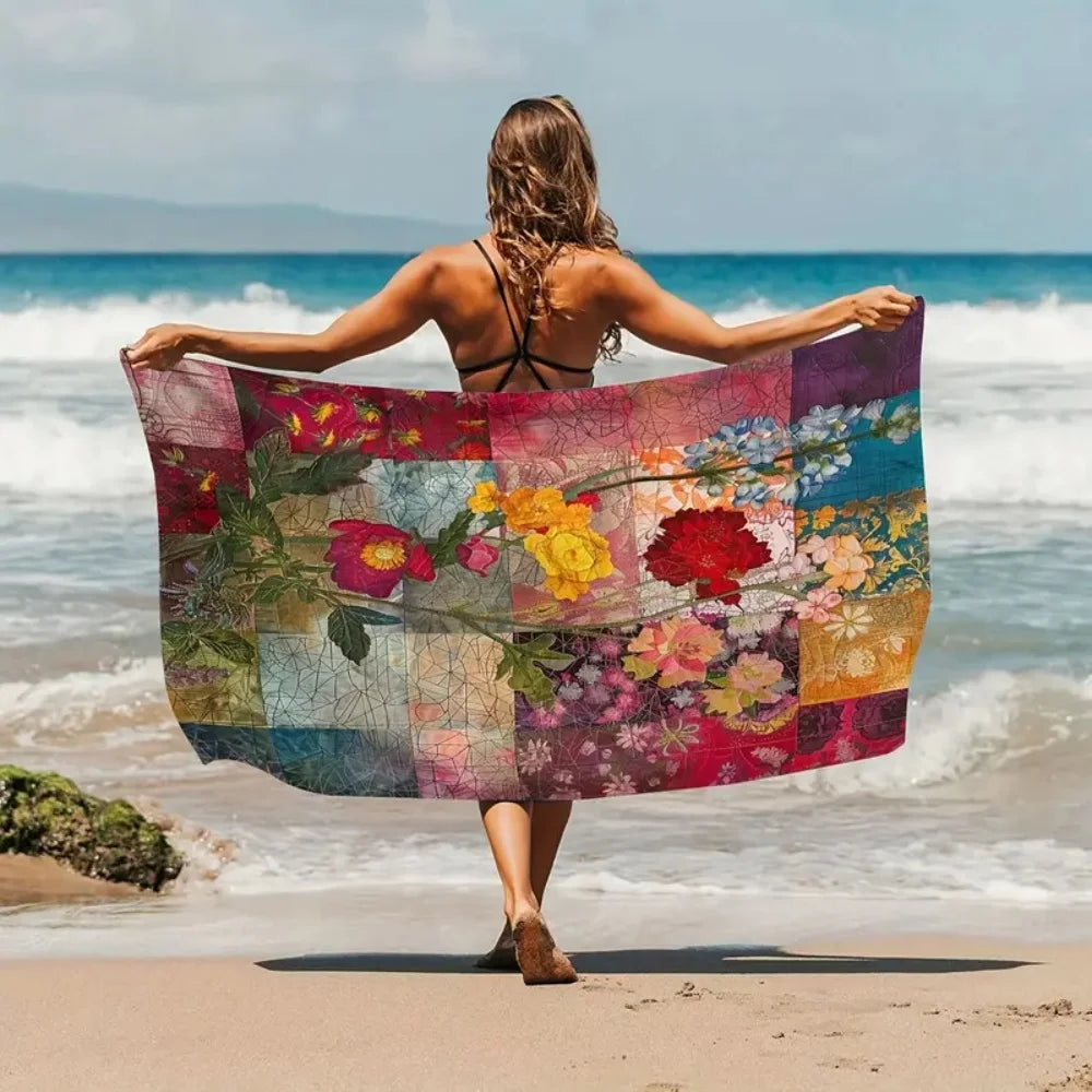 Schnelltrocknendes modernes Strandtuch aus Baumwolle mit lebendigem Druckmuster in Grösse 70x140cm