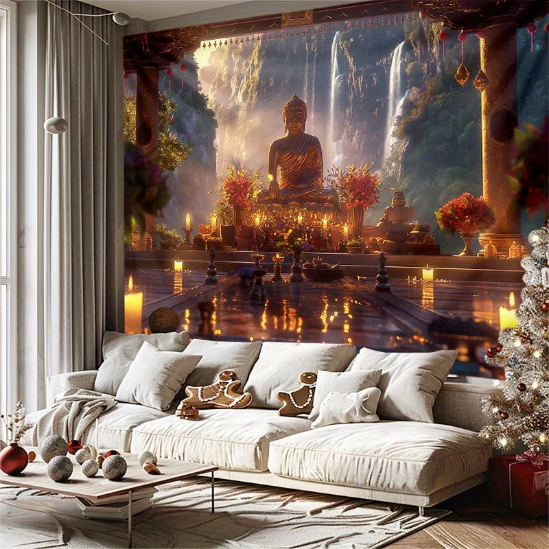 Tapisserie Goldener Buddha Wasserfall aus Polyester, Farbe LF-5130117GT, Grösse 150x200 cm