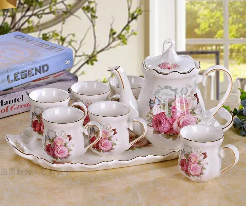 Teeservice aus Porzellan in Kürbis Weisse Kamelie, europäischer Stil