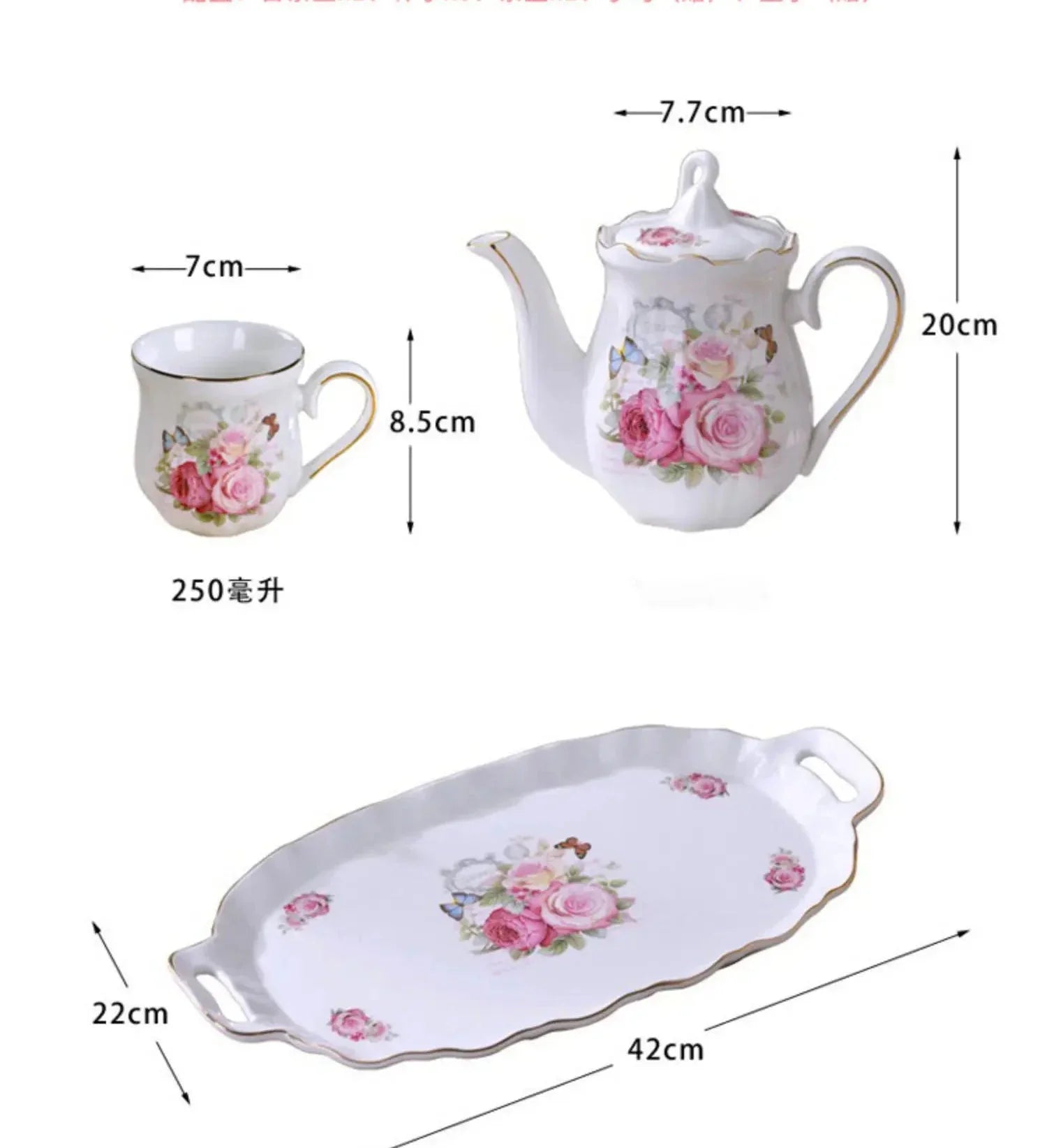 8-teiliges europäisches Teeservice aus Porzellan in Kürbis-Weiss-Kamelie für Wohnzimmer