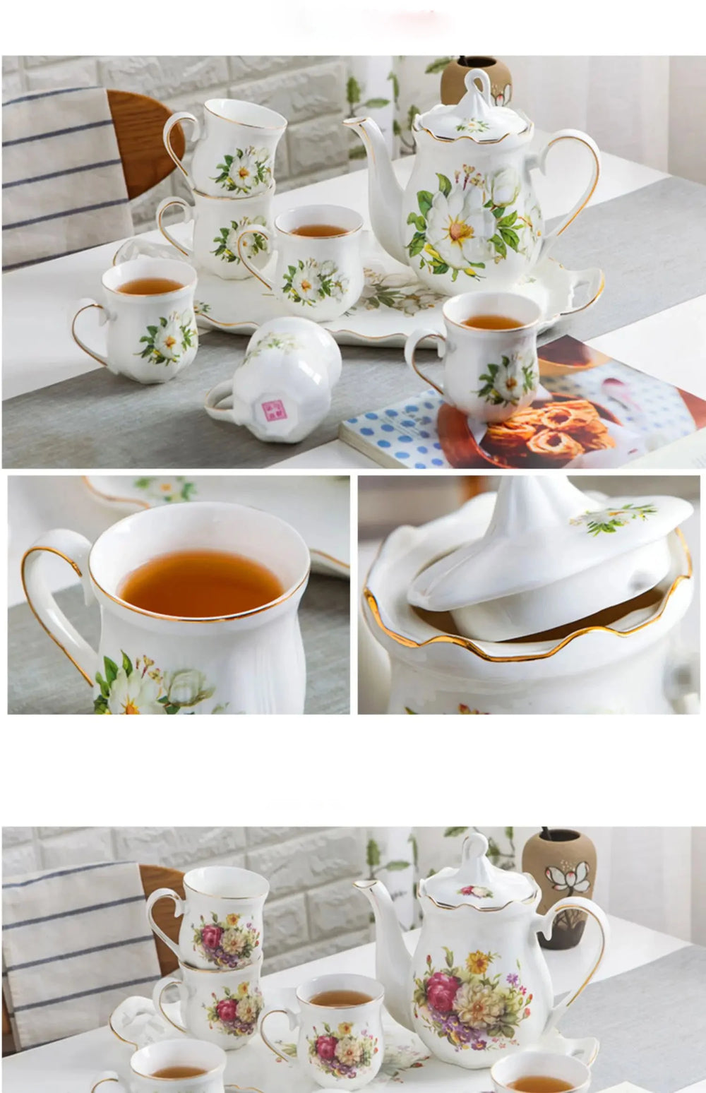 Europäisches Porzellan Teeservice mit Kürbis weisse Kamelie Farbe