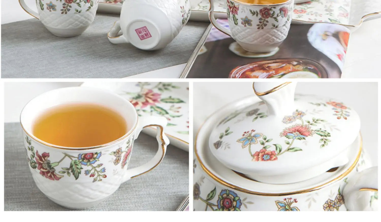 Europäisches Porzellan-Teeservice, 8-teilig, Farbe: Kürbis weisse Kamelie