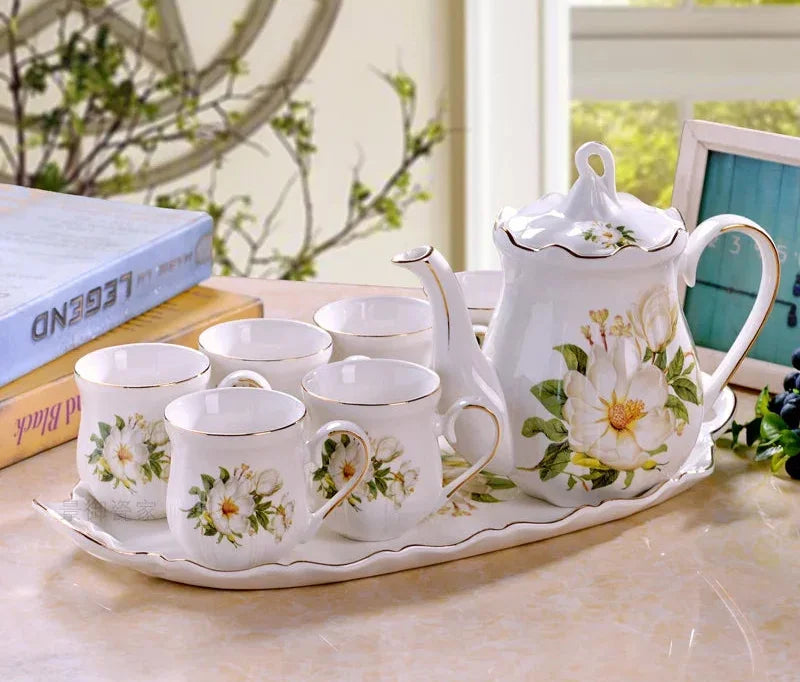 Teeservice aus Porzellan in Kürbis weisse Kamelie, europäischer Stil