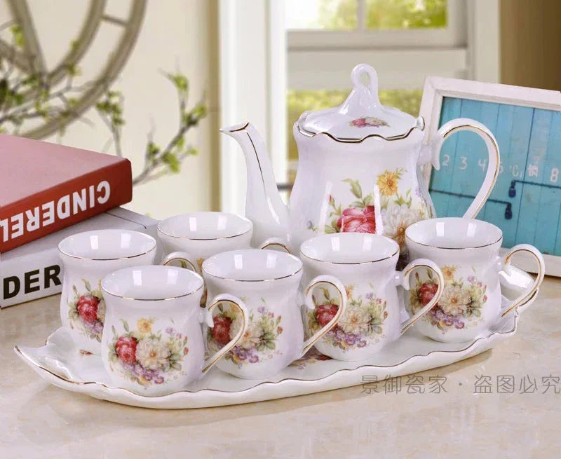 Teeservice aus Porzellan im europäischen Stil, Farbe: Kürbis weisse Kamelie