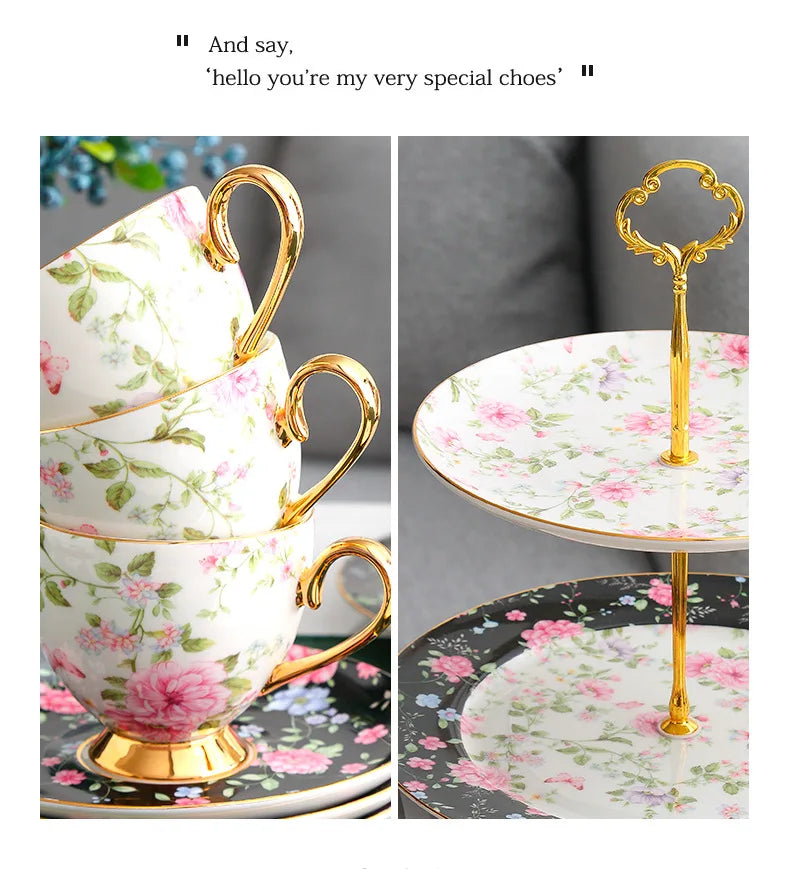 Teeset aus Bone China – Pastoralblume – Vielseitig