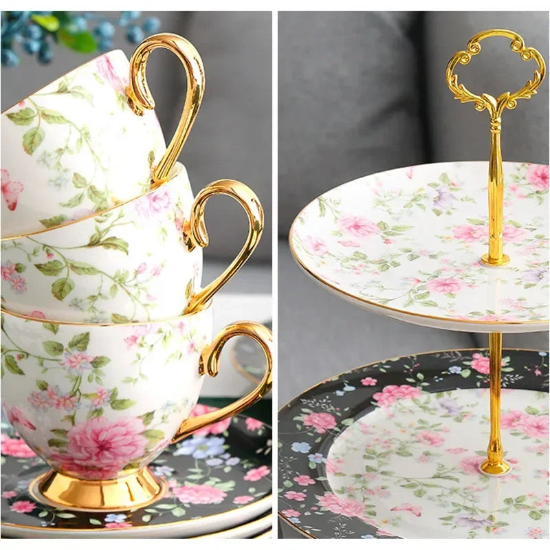 Teeset aus Bone China – Pastoralblume – Vielseitig