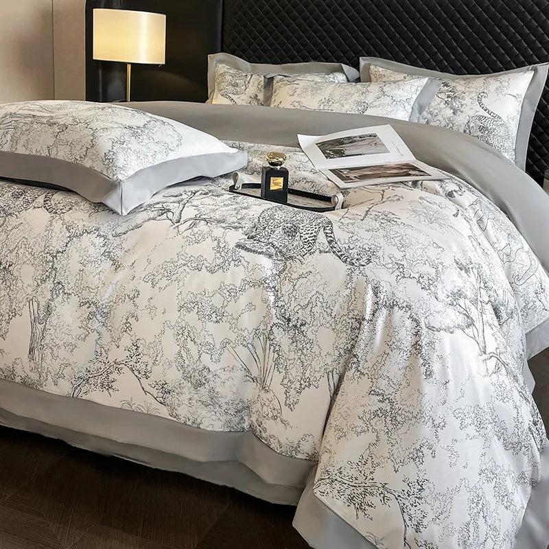 Luxuriöse Tencel Bettwäsche mit Leopardenmuster in Farbe: Leoparden Rosa, Grösse: 200x230cm für das Schlafzimmer