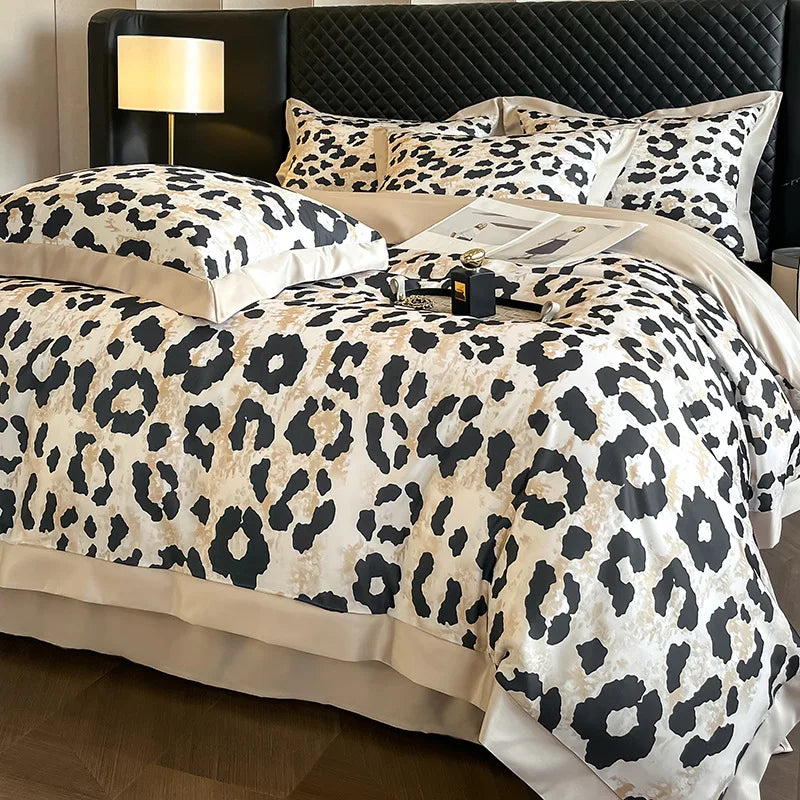 Luxuriöse Tencel Bettwäsche in Leopardenmuster, Farbe: Leoparden Rosa, Grösse: 200x230cm