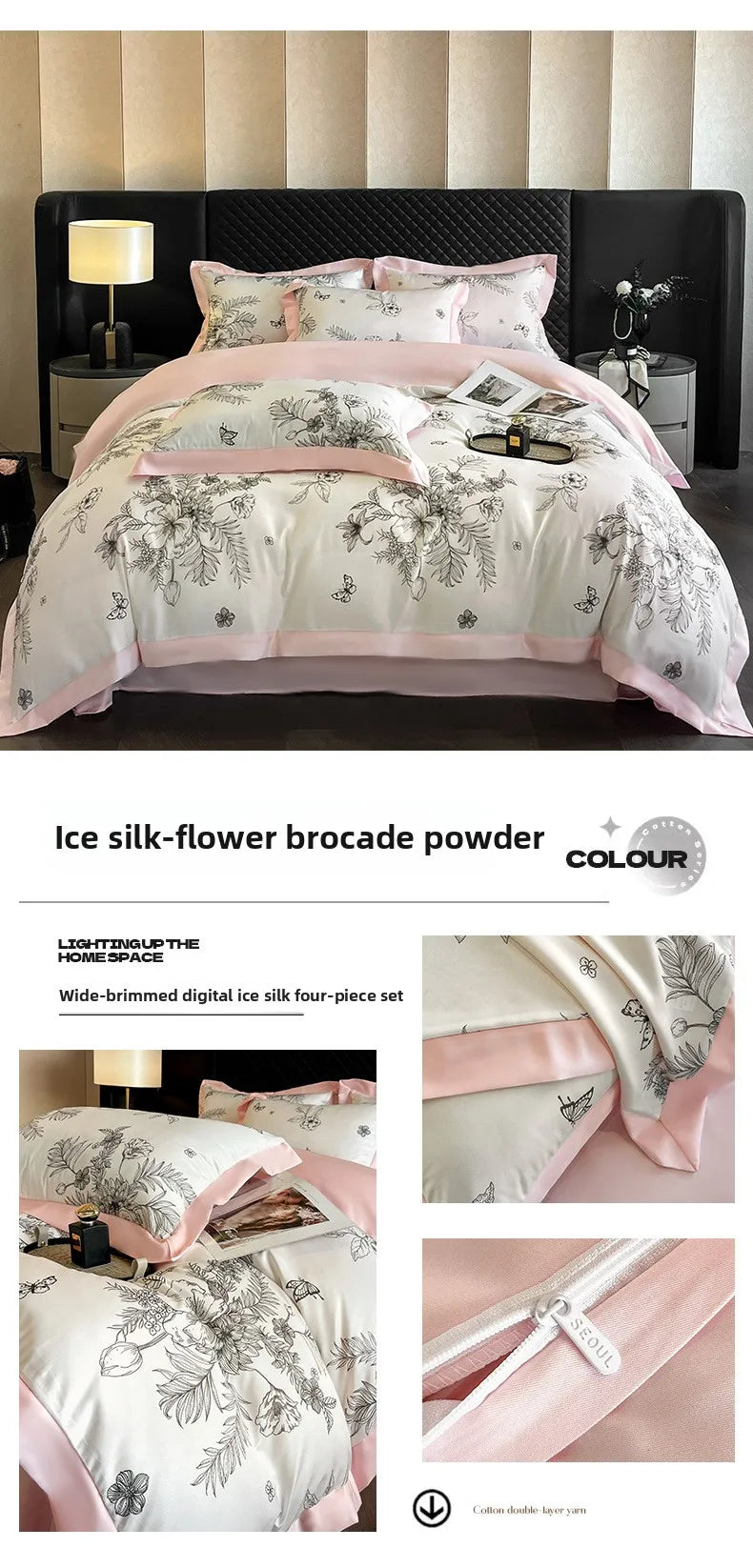 Luxuriöse Bettwäsche im Leopardenmuster aus Tencel in Rosa, 200x230 cm