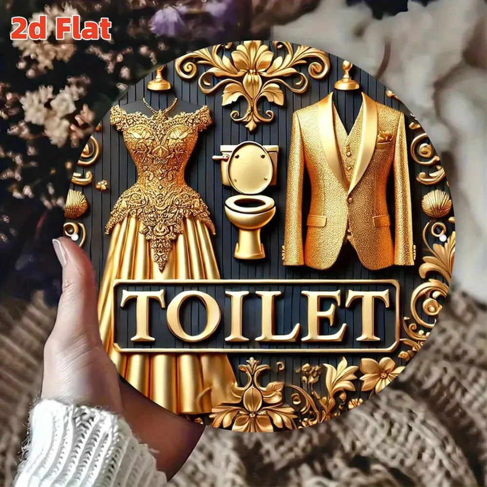 Toilet Wandkunst – Goldenes Blumendesign – 20x20cm