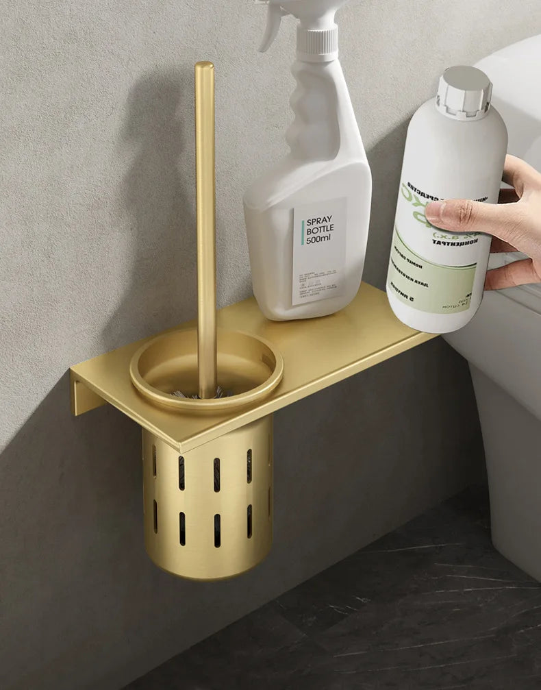 Toilettenbürstenhalter – Gebürstetes Gold Aluminium – Stilvolles Design