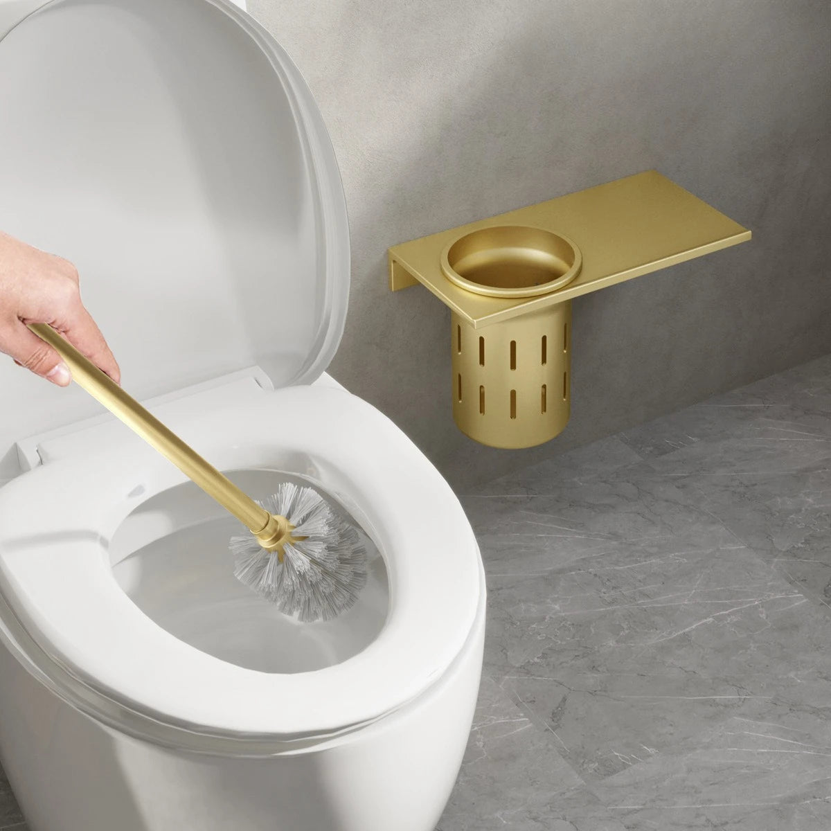 Toilettenbürstenhalter – Gebürstetes Gold Aluminium – Stilvolles Design