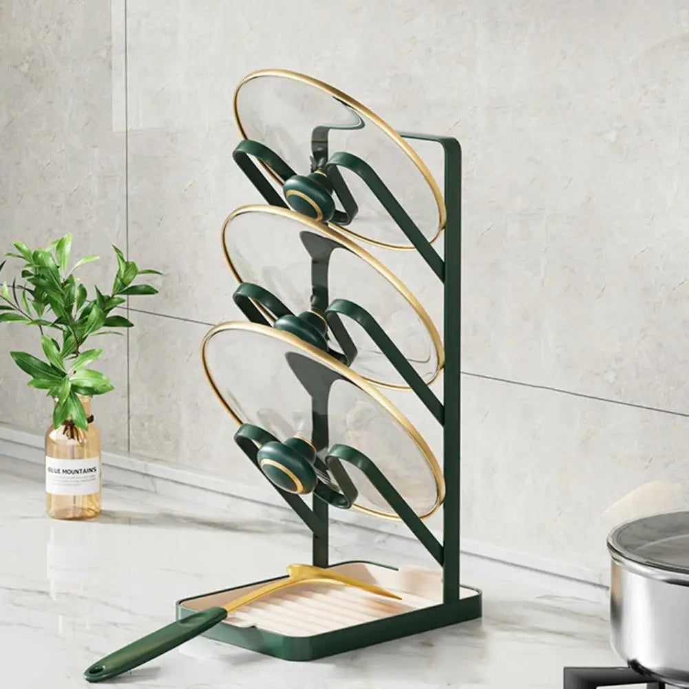 Topfdeckelhalter – Karbonstahl & Gold – Platzsparend