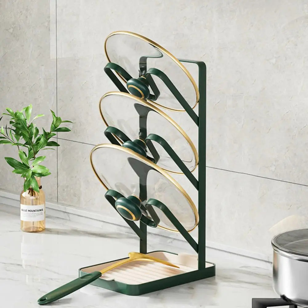 Topfdeckelhalter – Karbonstahl & Gold – Platzsparend