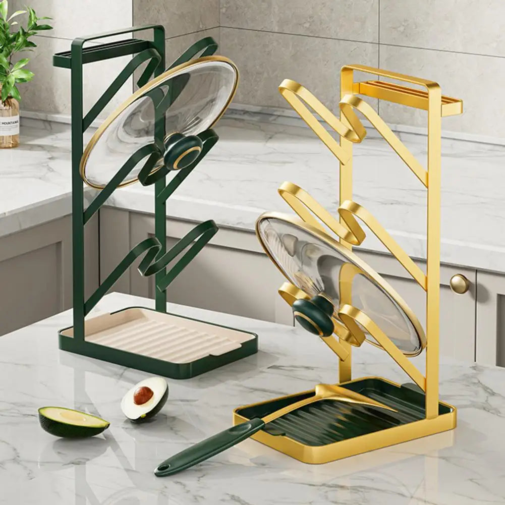 Topfdeckelhalter – Karbonstahl & Gold – Platzsparend