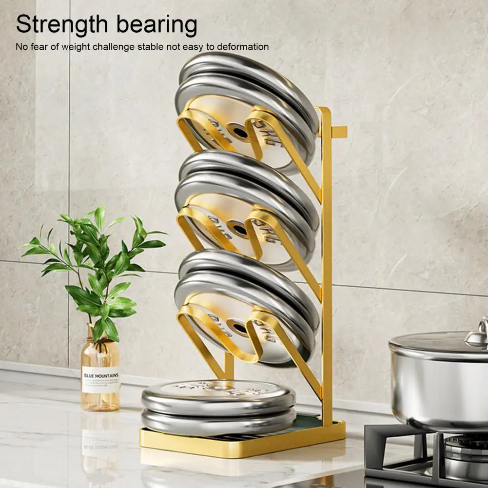 Topfdeckelhalter – Karbonstahl & Gold – Platzsparend