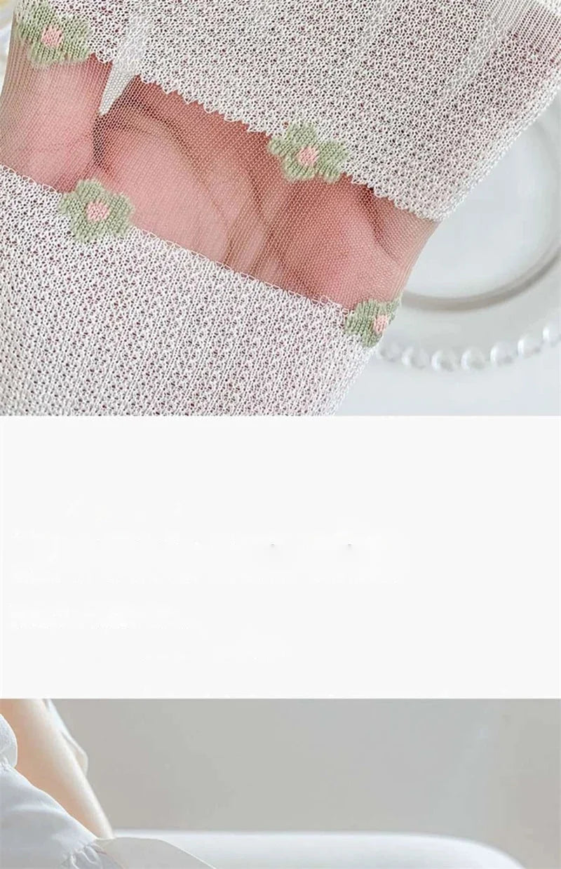 Transparente Socken Set – Vintage Floral Baumwolle – Niedriges Rohr