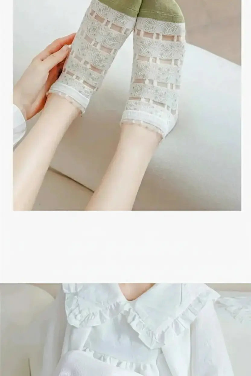 Transparente Socken Set – Vintage Floral Baumwolle – Niedriges Rohr