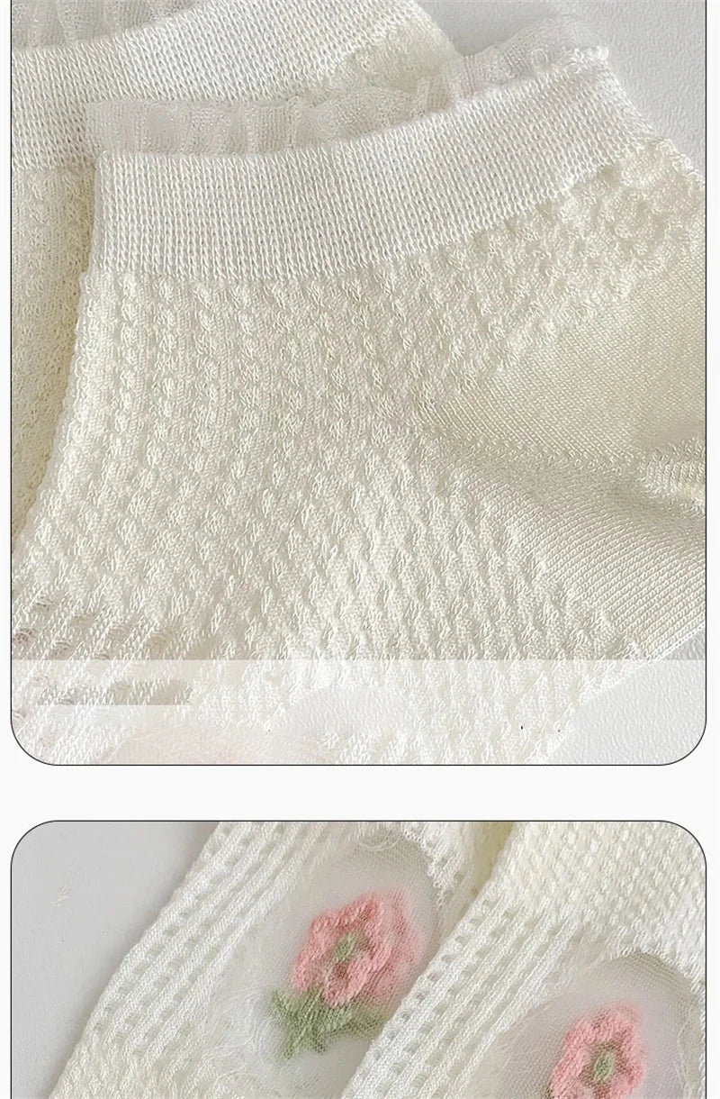 Transparente Socken Set – Vintage Floral Baumwolle – Niedriges Rohr