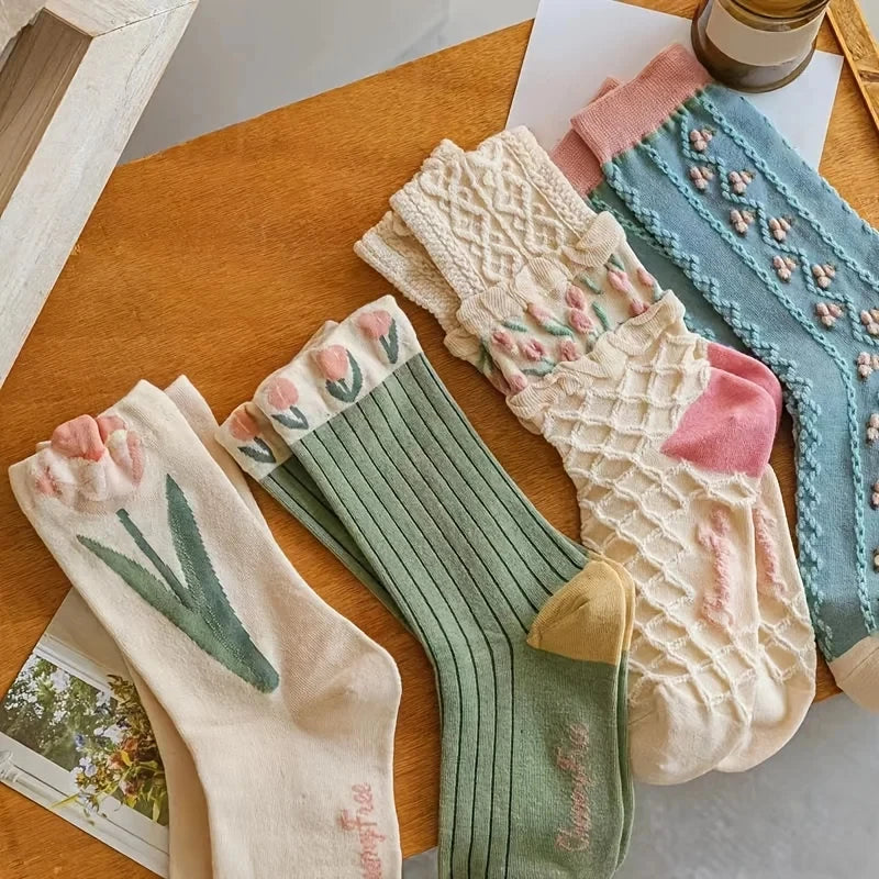 Transparente Socken Set – Vintage Floral Baumwolle – Niedriges Rohr