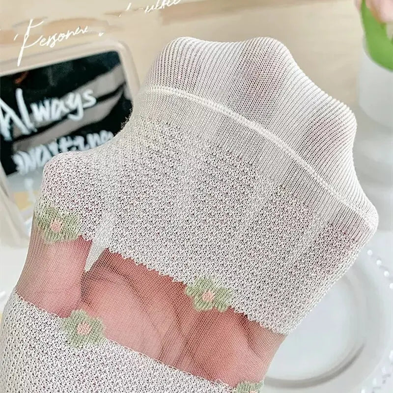 Transparente Socken Set – Vintage Floral Baumwolle – Niedriges Rohr