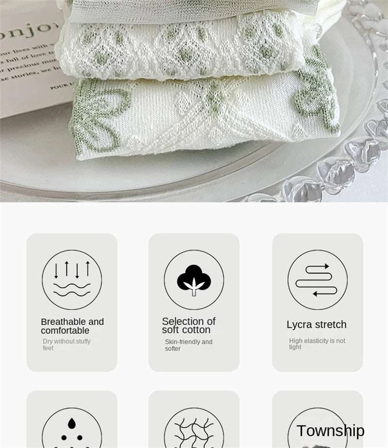 Transparente Socken Set – Vintage Floral Baumwolle – Niedriges Rohr