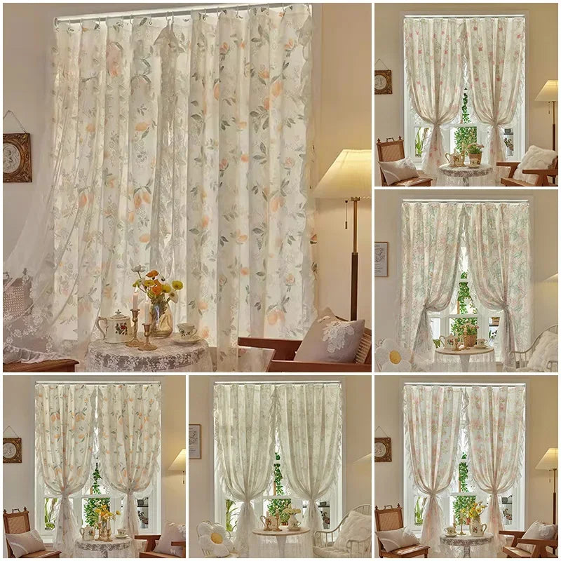 Transparente Spitzengardinen mit Blumenmuster, Farbe Blumen 1, Grösse 1St-W100xH100cm, im französischen Stil