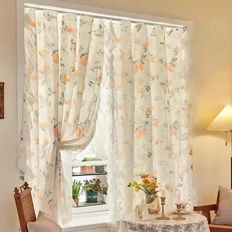 Transparente Spitzengardine aus Polyester mit Blumenmuster, Farbe: Blumen 1, Grösse: 1St-W100xH180cm