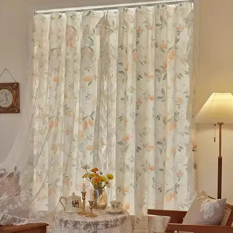 Transparente Spitzengardine mit antikem Blumenmuster, Farbe: Blumen 1, Grösse: 1St-W100xH180cm, aus Polyester