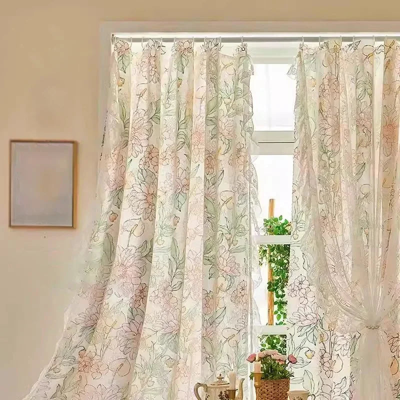 transparente Spitzengardinen mit antikem Blumenmuster aus Polyester Farbe: Blumen 1, Grösse: 1St-W100xH180cm