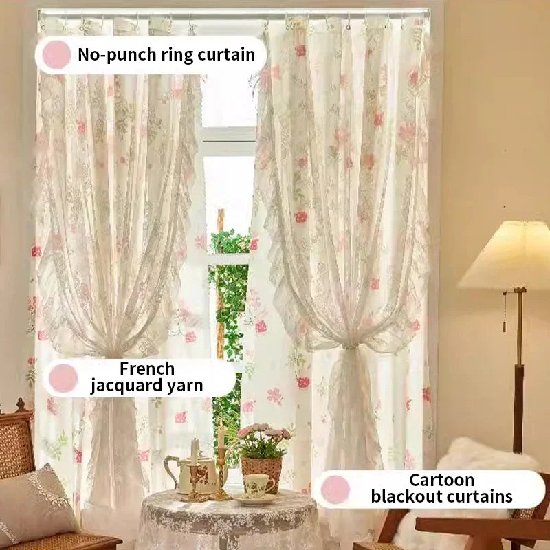 Transparente Spitzengardine mit Blumenmuster aus Polyester, Farbe: Blumen 1, Grösse: 1St-W100xH150cm, im Vintage-Stil